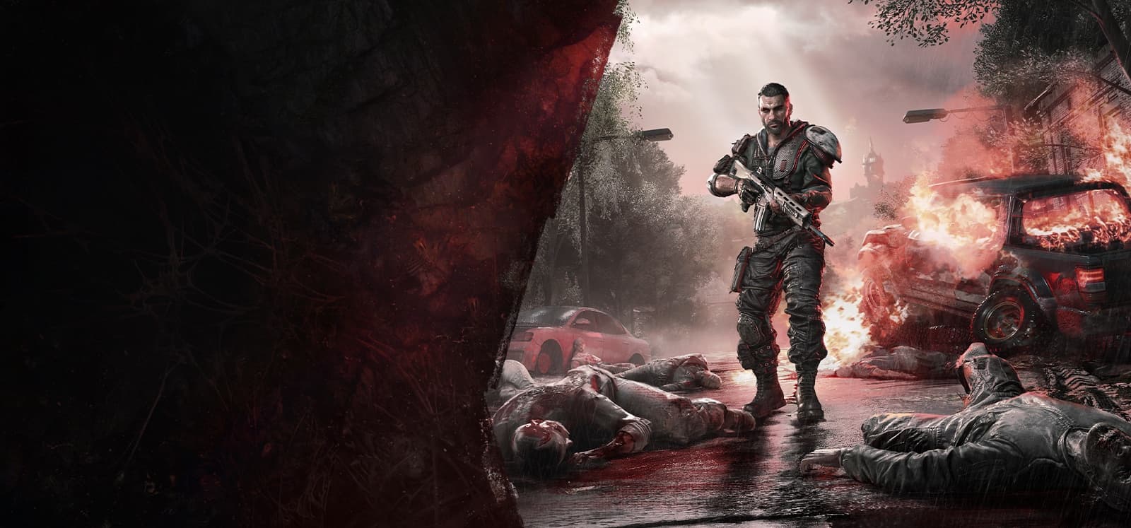 Visuel officiel de Dying Light: The Beast montrant Kyle Crane au milieu d'une route envahie par les infectés.