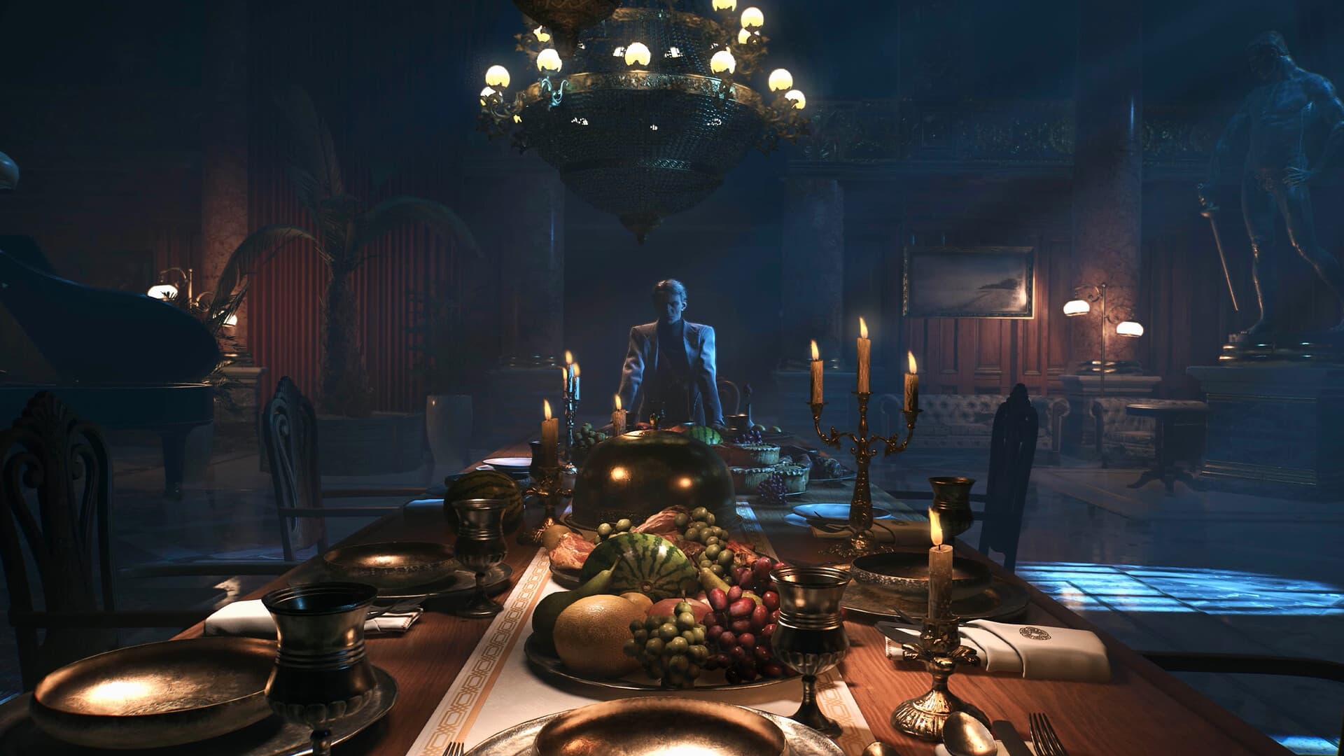 Capture officielle de Dying Light: The Beast dans une grande salle éclairée aux bougies.