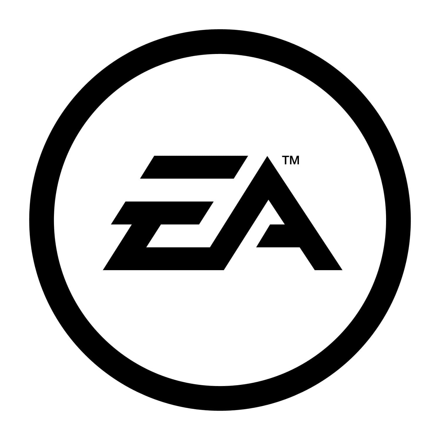 Logo officiel noir d’Electronic Arts dans un cercle sur fond blanc.
