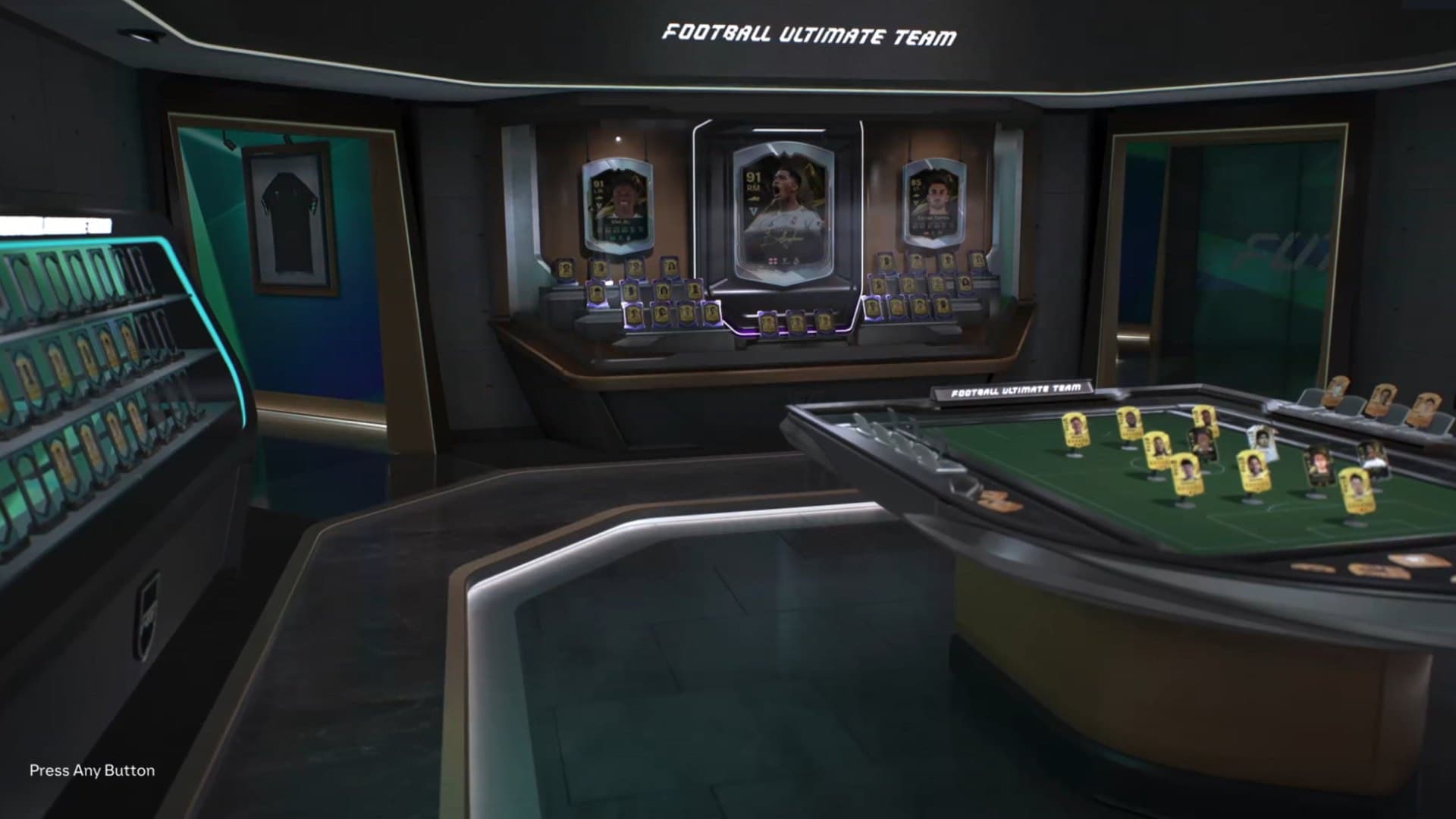 Capture officielle d’EA Sports FC 27 montrant le Gallery Hub de Football Ultimate Team avec des cartes exposées en trois dimensions.