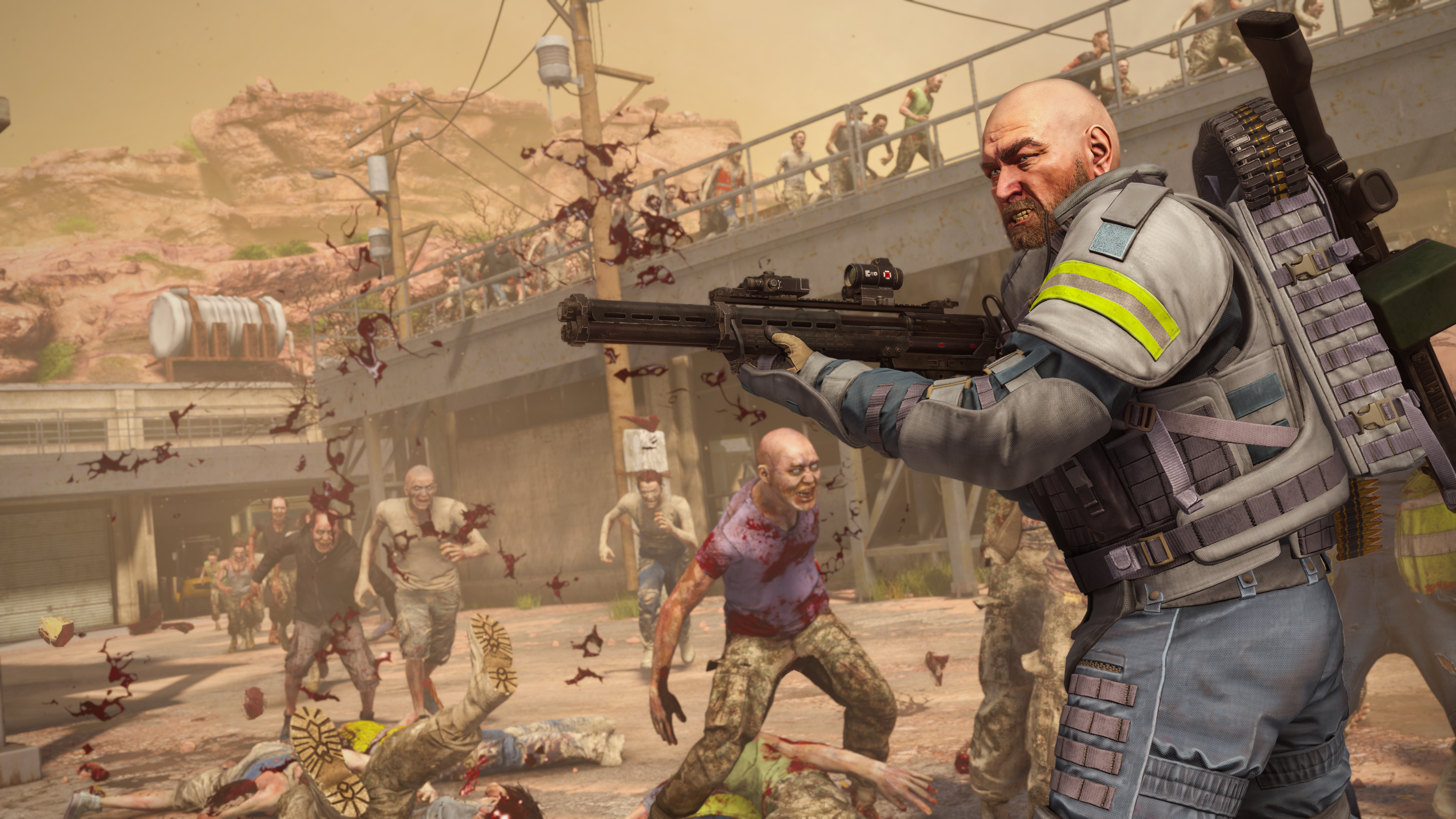 Un survivant armé du fusil BSG-12 face aux zombies dans World War Z.