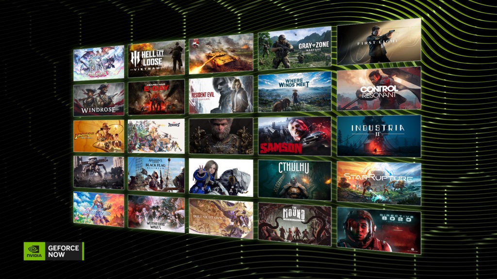 Mosaïque officielle de jeux présentés par NVIDIA comme compatibles avec des fonctions DLSS sur GeForce NOW.