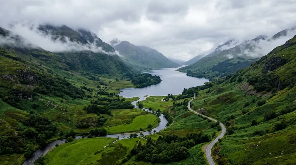 Exemple officiel d’un paysage aérien photoréaliste généré par Nano Banana 2.