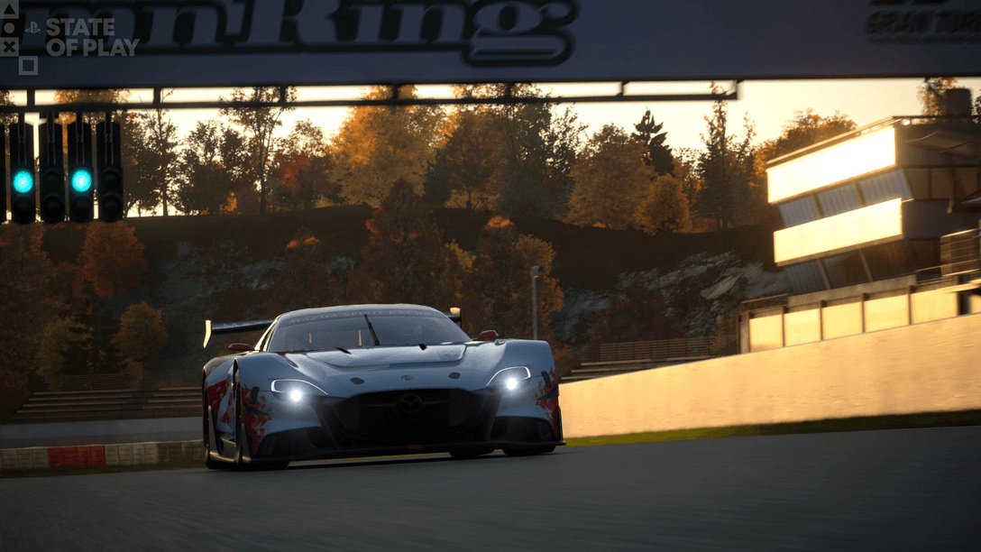 Voiture de course Mazda sur le circuit Autumn Ring dans l’annonce officielle de Gran Turismo 7 Spec IV.