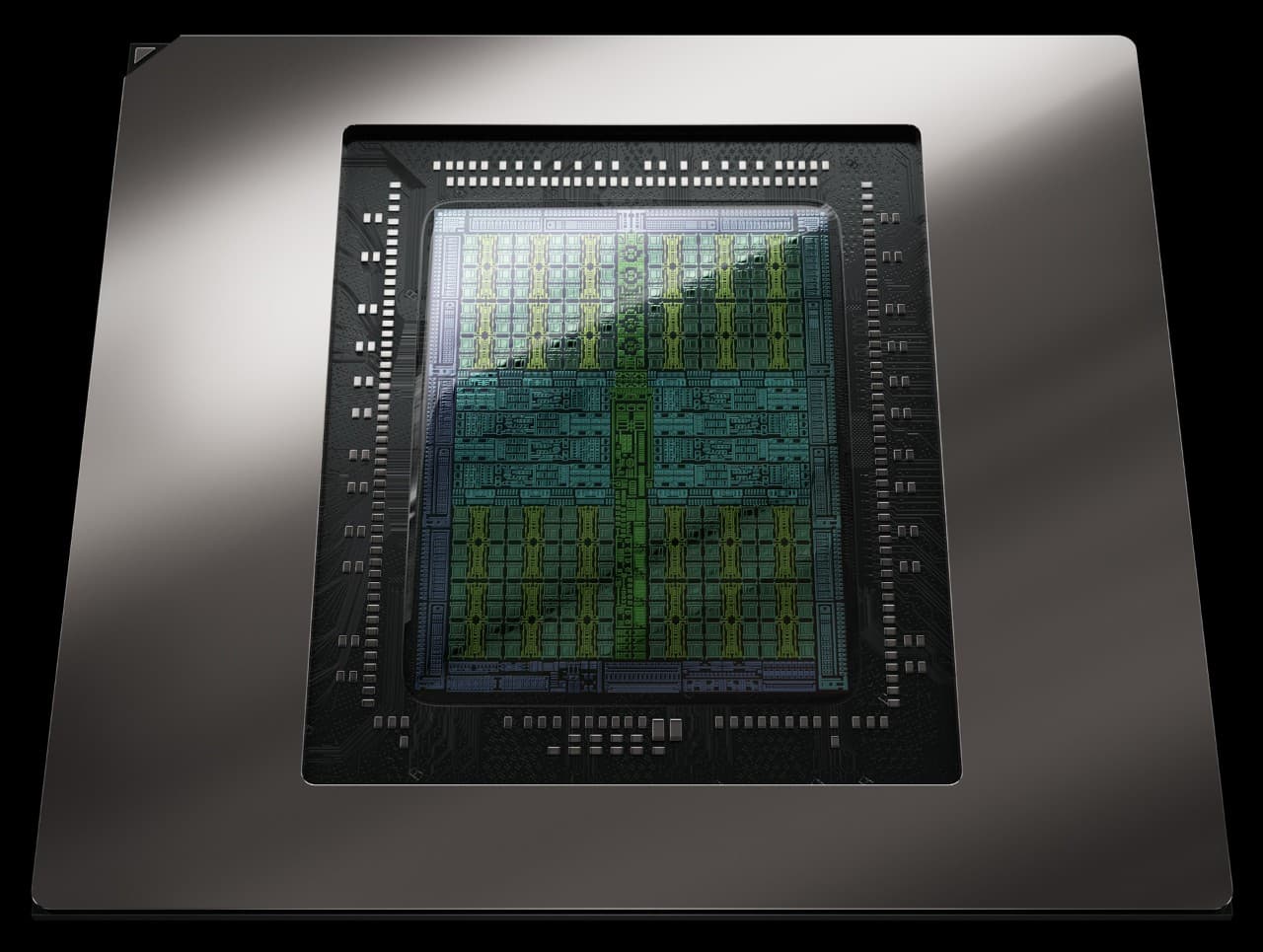 Illustration officielle NVIDIA d'une puce Blackwell montrant son die au centre du boîtier.