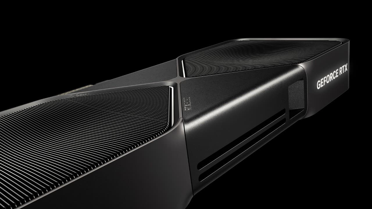 Vue officielle rapprochée du refroidisseur de la GeForce RTX 5090 Founders Edition.