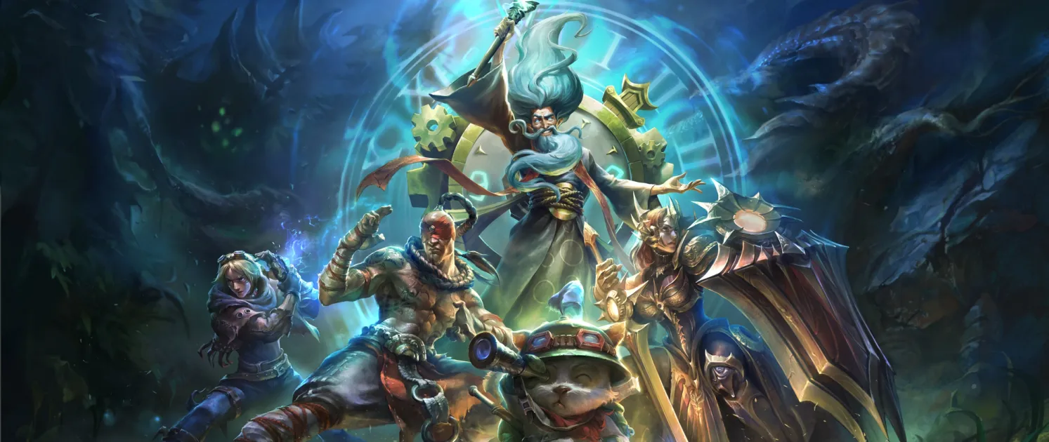 Plusieurs champions historiques de League of Legends réunis sur le visuel officiel de League of Legends Classic.