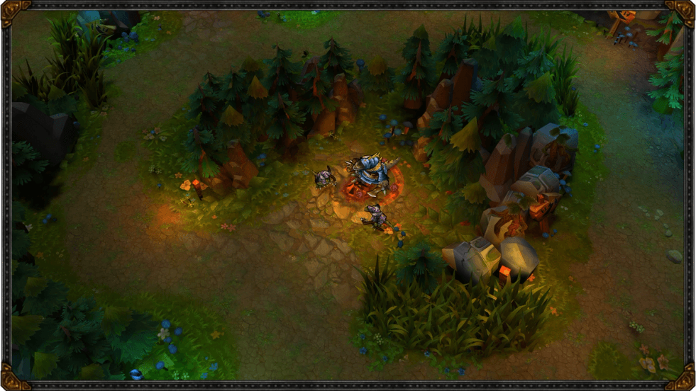 Un champion combat le Brambleback rouge sur l’ancienne Faille de l’invocateur de League of Legends Classic.