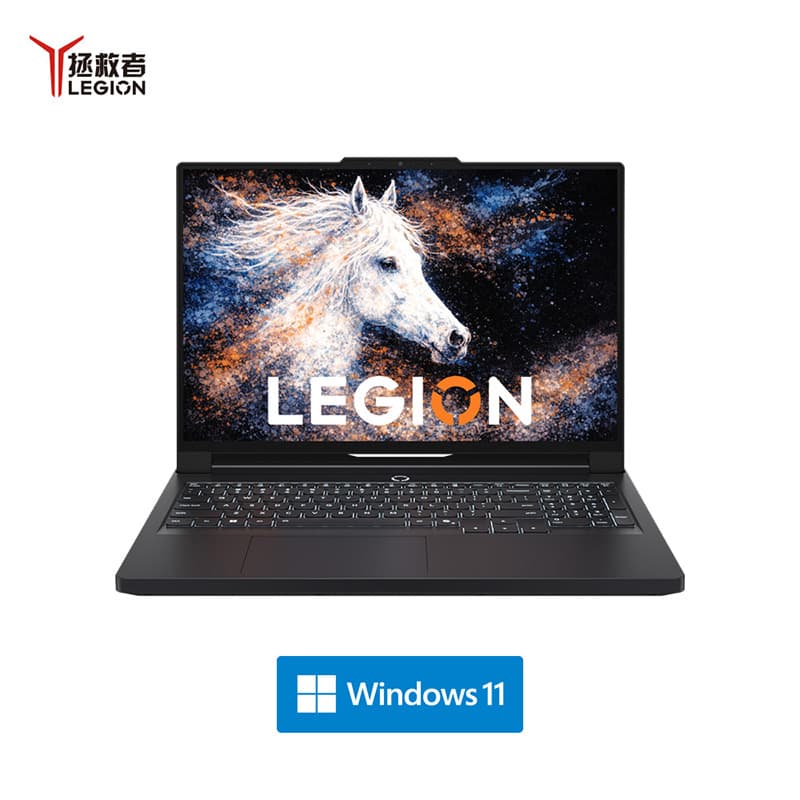 Vue officielle du Lenovo Legion R9000P avec le logo Legion affiché à l’écran.