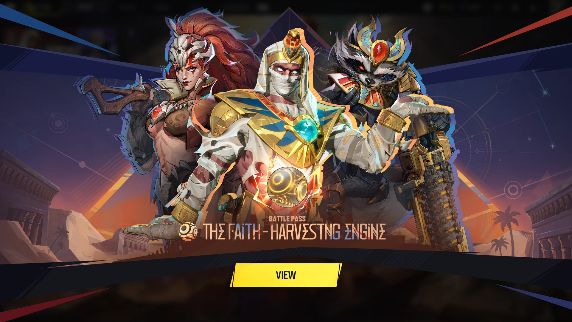 Visuel officiel du passe de combat de la Saison 9 de Marvel Rivals, avec plusieurs héros devant le décor de Thèbes.