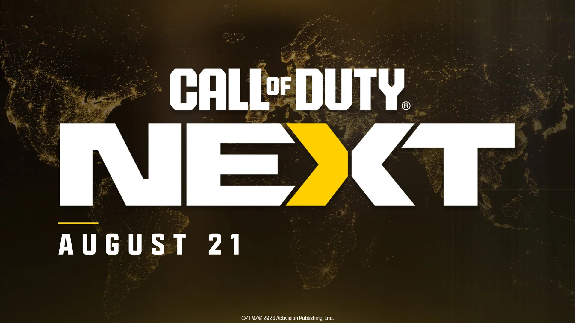 Carte officielle annonçant Call of Duty NEXT pour le 21 août 2026.