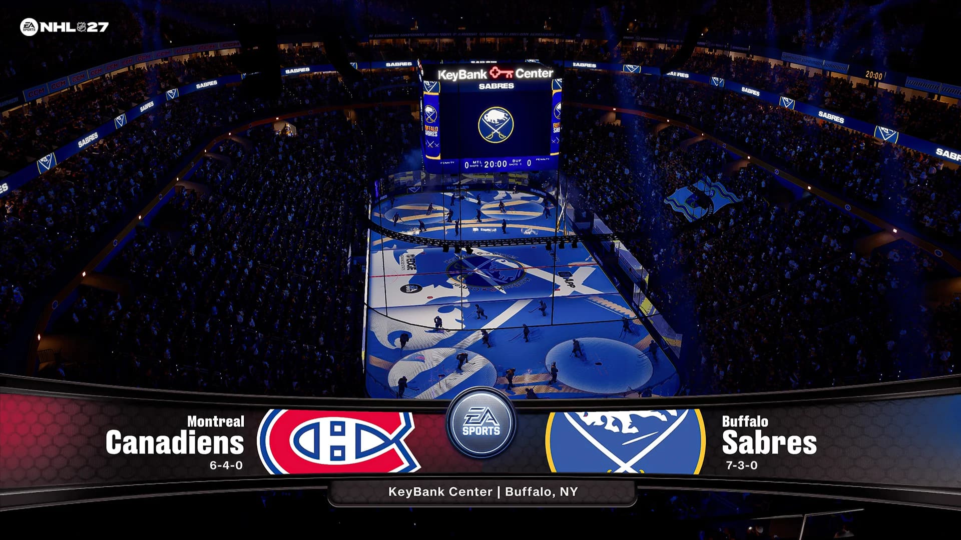 Présentation télévisuelle officielle d’un match entre Montréal et Buffalo dans NHL 27.