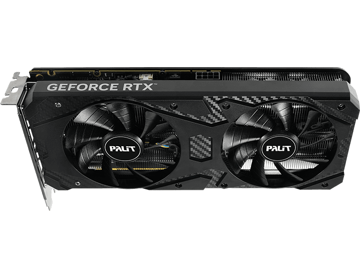 Vue officielle arrière de la Palit RTX 3060 Infinity 2 OC avec sa plaque ventilée.