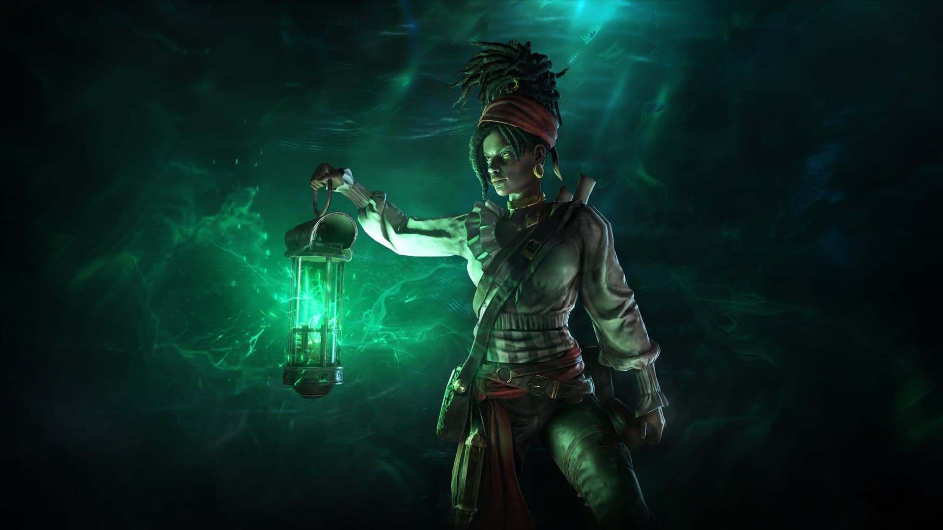 Valerie tient une lanterne verte sur le key art officiel de Path of Exile: Curse of the Allflame.
