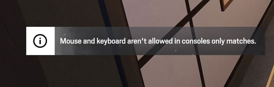 Message officiel indiquant que clavier et souris ne sont pas autorisés dans les parties console uniquement.