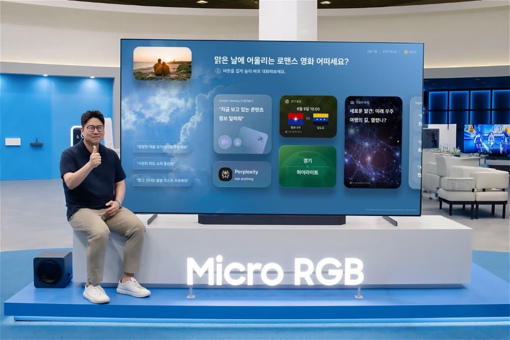 Téléviseur Samsung Micro RGB affichant l’interface Vision AI Companion lors d’une démonstration officielle.