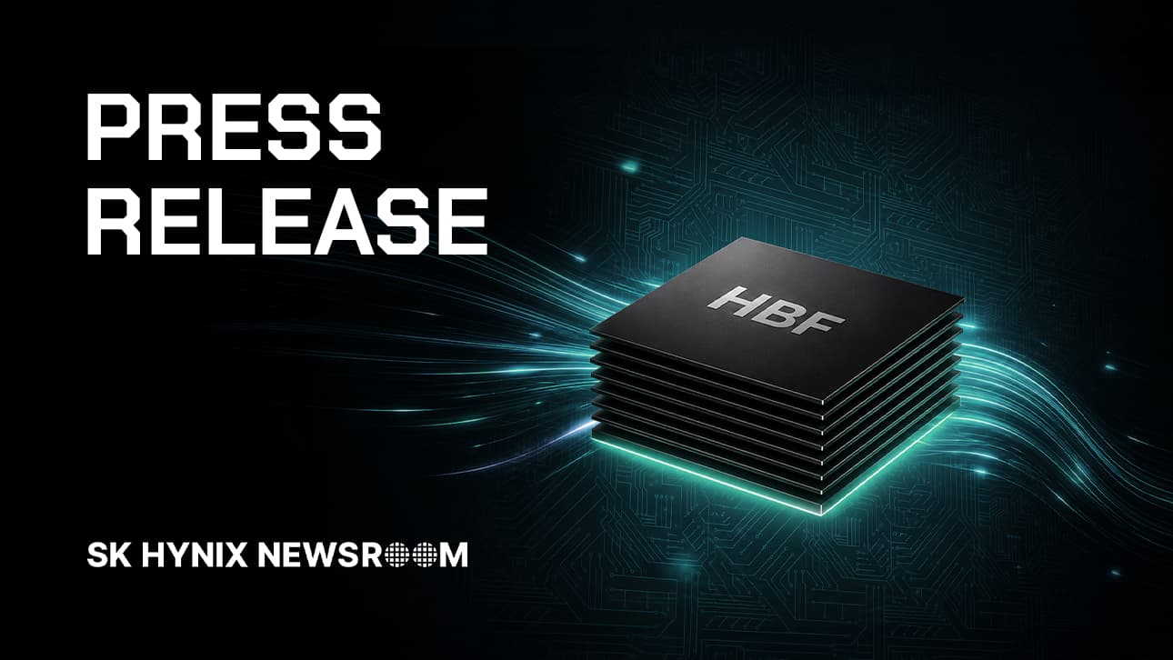 Illustration officielle de la High Bandwidth Flash montrant une pile de puces NAND au-dessus d’une base HBF.