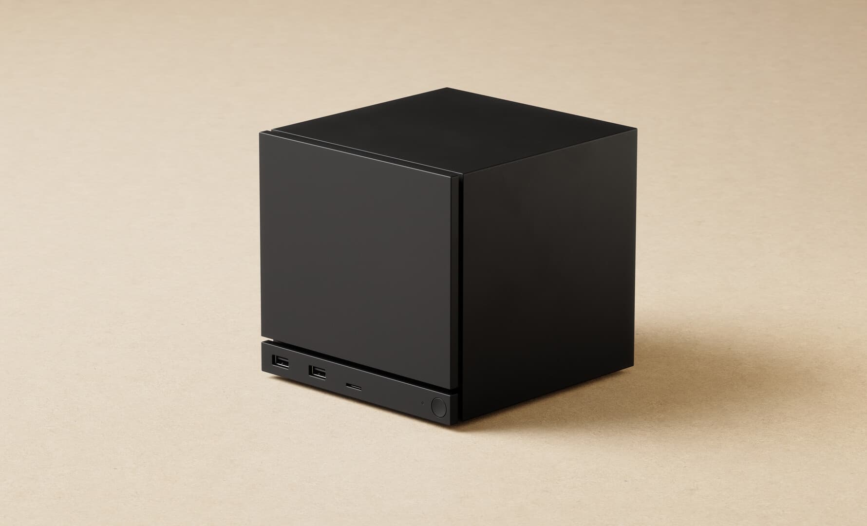 Vue officielle en trois quarts du boîtier compact de la Steam Machine.