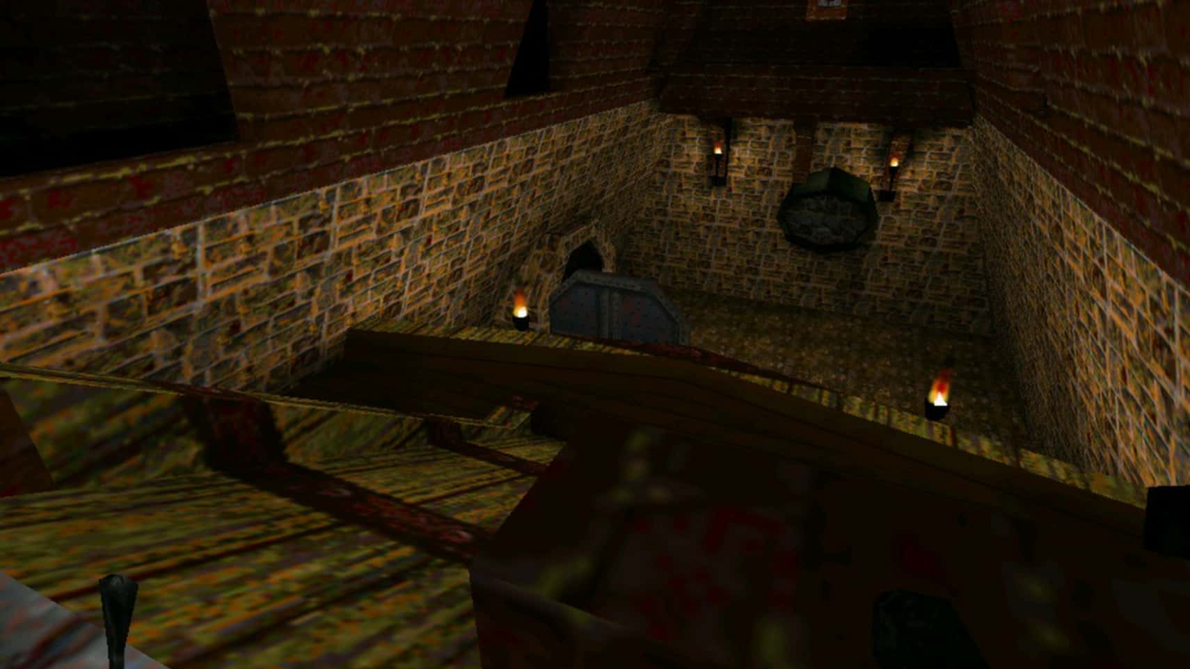 Garrett observe une salle en contrebas dans une capture officielle de Thief Gold distribuée par GOG.