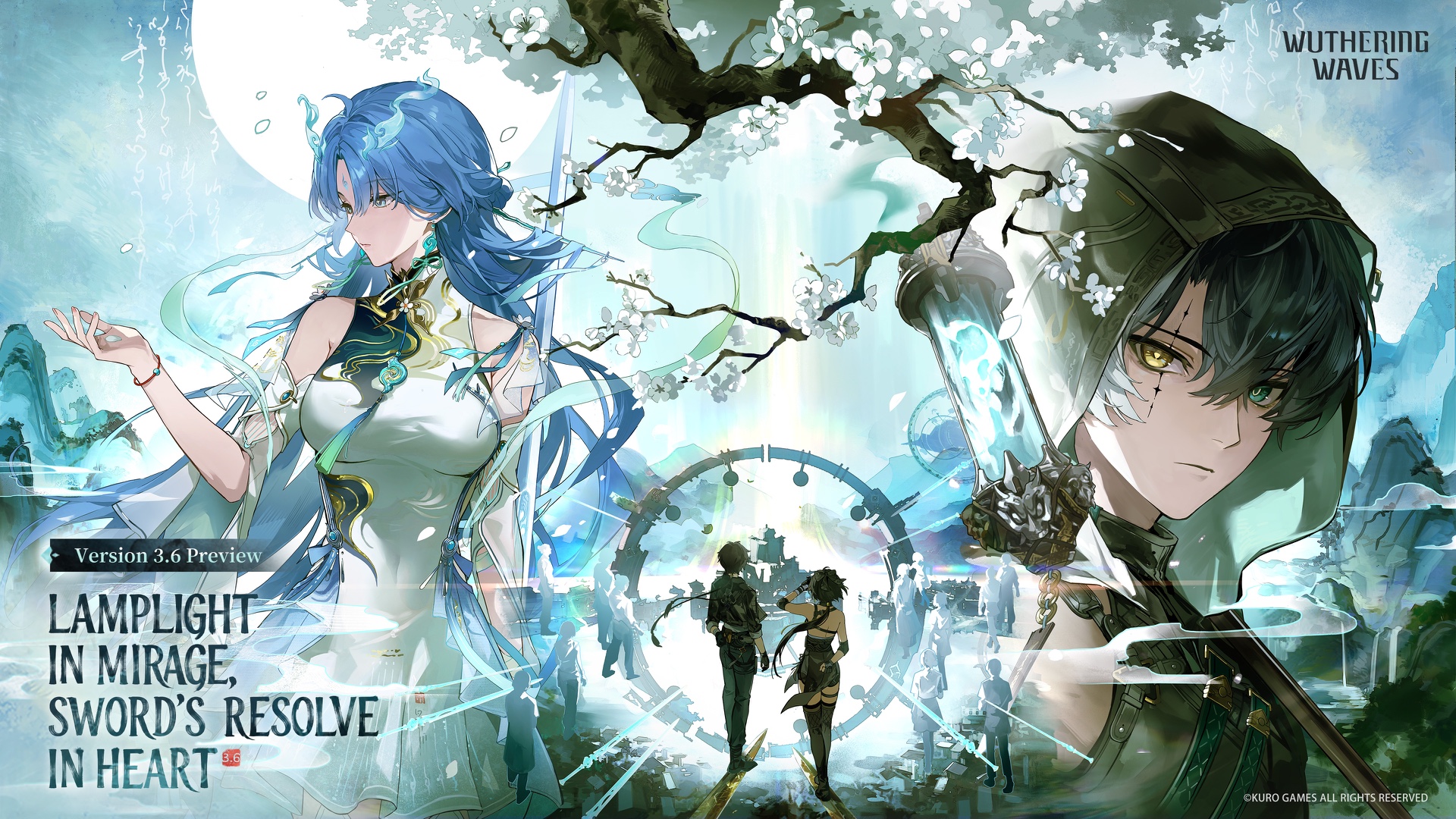 Visuel officiel de Wuthering Waves 3.6 Lamplight in Mirage, Sword’s Resolve in Heart.