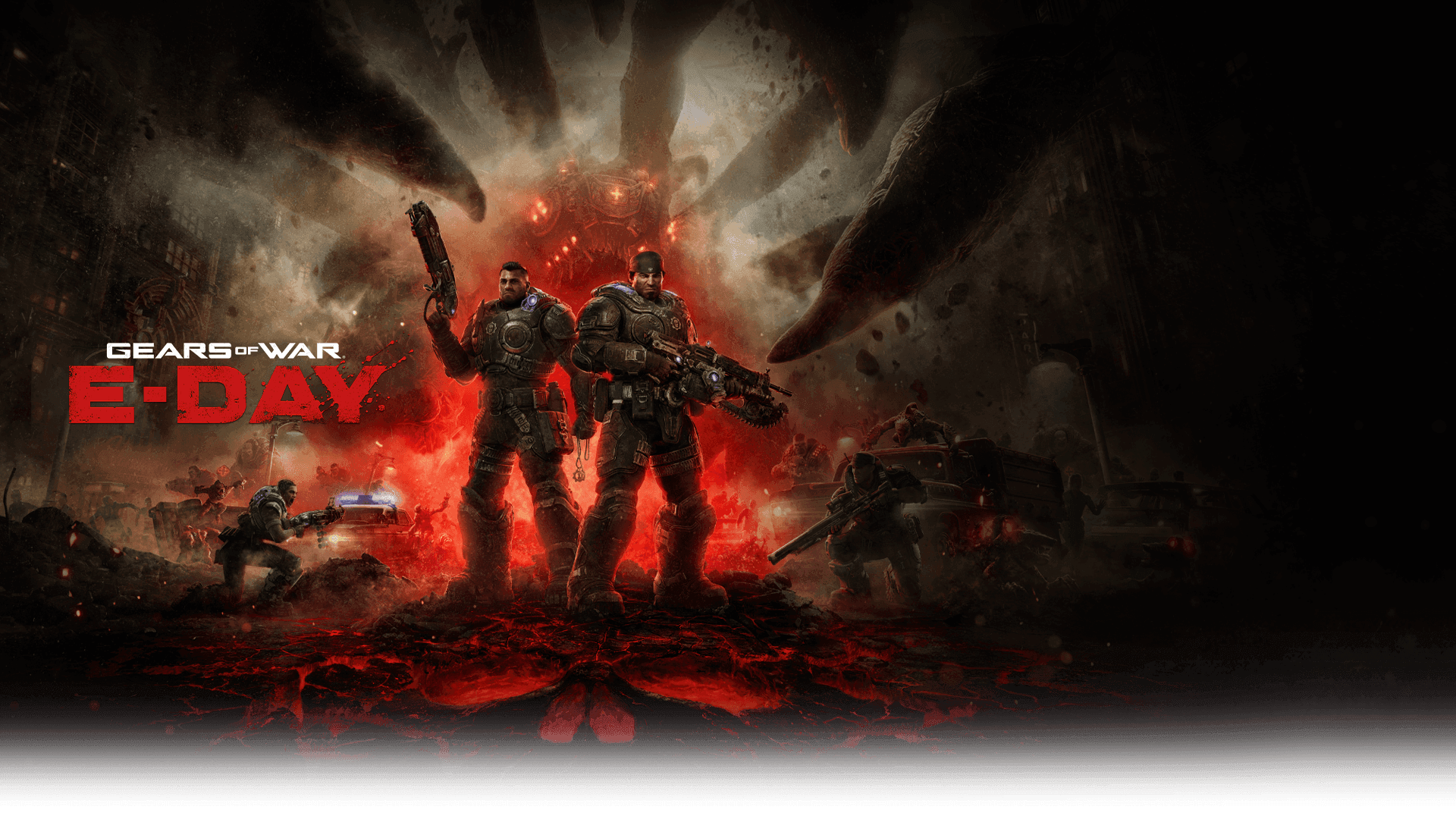 Key art officiel de Gears of War: E-Day avec Marcus Fenix et Dominic Santiago.