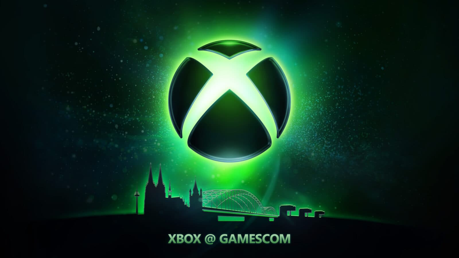 Visuel officiel Xbox à la Gamescom 2026 avec le logo Xbox au-dessus de la silhouette de Cologne.