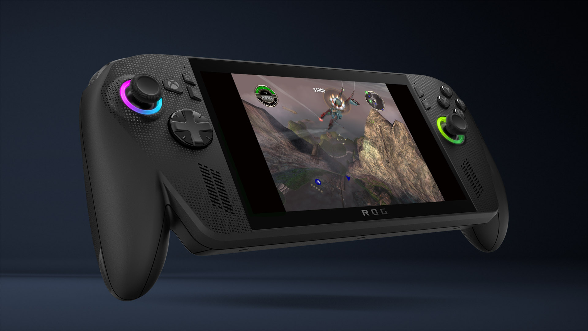 Console portable ROG Xbox Ally affichant Crimson Skies dans un visuel officiel Xbox consacré à la rétrocompatibilité sur PC.