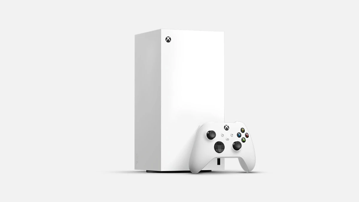 Visuel produit officiel de la Xbox Series X numérique blanche de 1 To et de sa manette.
