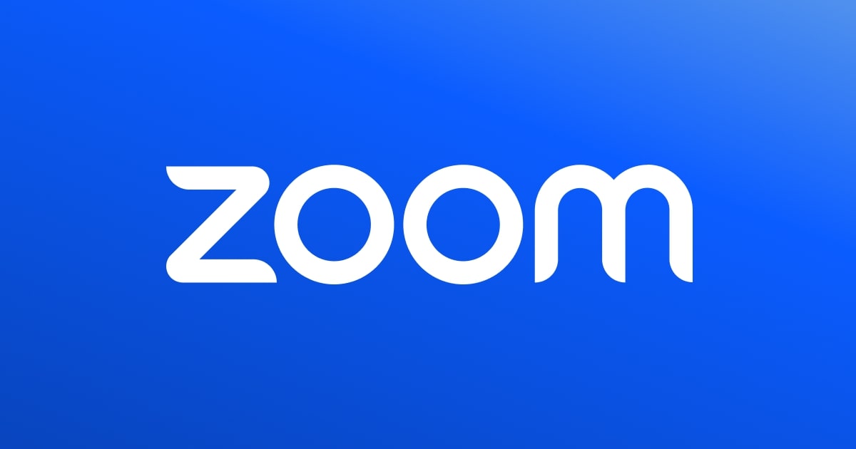 Logo Zoom blanc sur un fond bleu officiel.