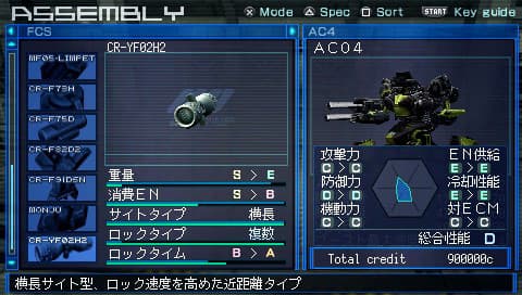 Choix des pièces dorsales et caractéristiques de l’Armored Core.