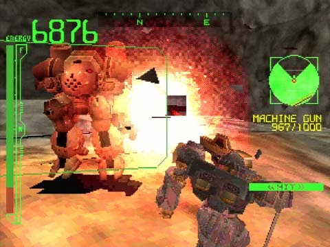 Explosion pendant un affrontement entre deux Armored Core · version PlayStation d’origine.