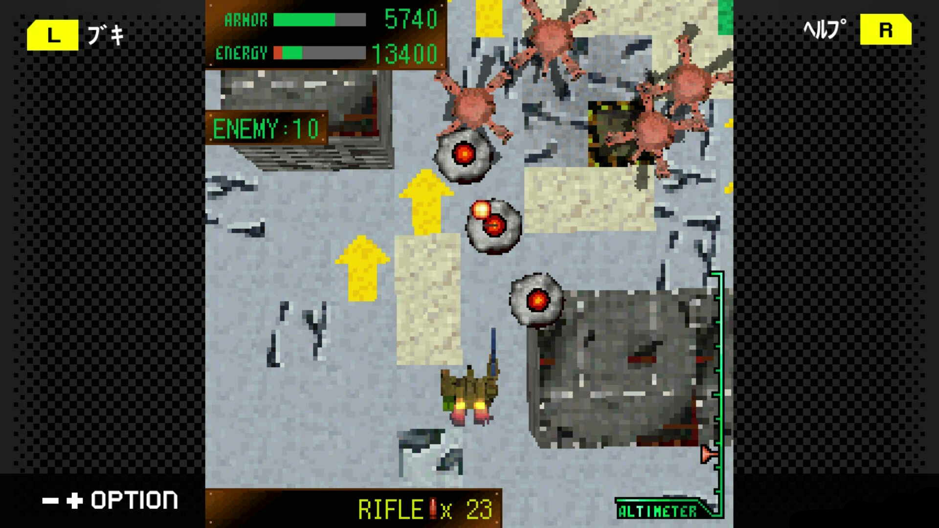 Combat en vue du dessus contre plusieurs ennemis dans une installation.