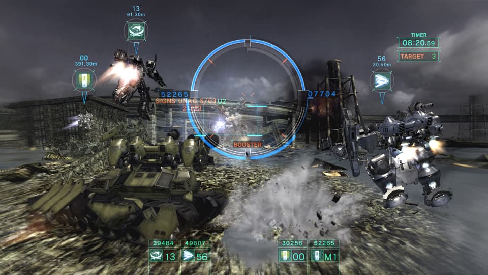 Affrontement de méchas avec l’interface de combat.
