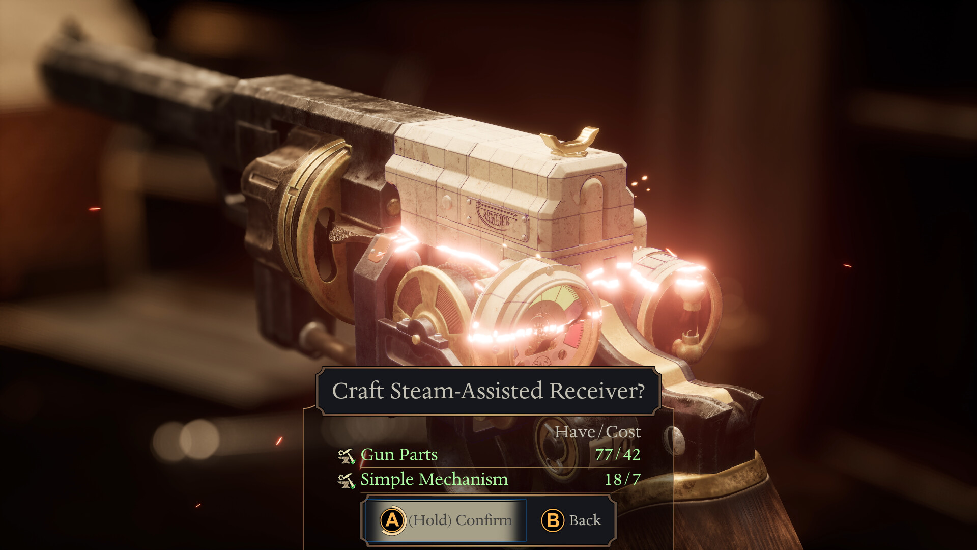 L’interface d’artisanat présente une pièce d’arme mécanique.