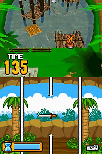 Cookie & Cream (Nintendo DS) : obstacle sur un parcours en hauteur.