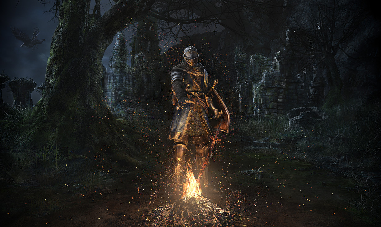Illustration promotionnelle officielle complète de Dark Souls Remastered.