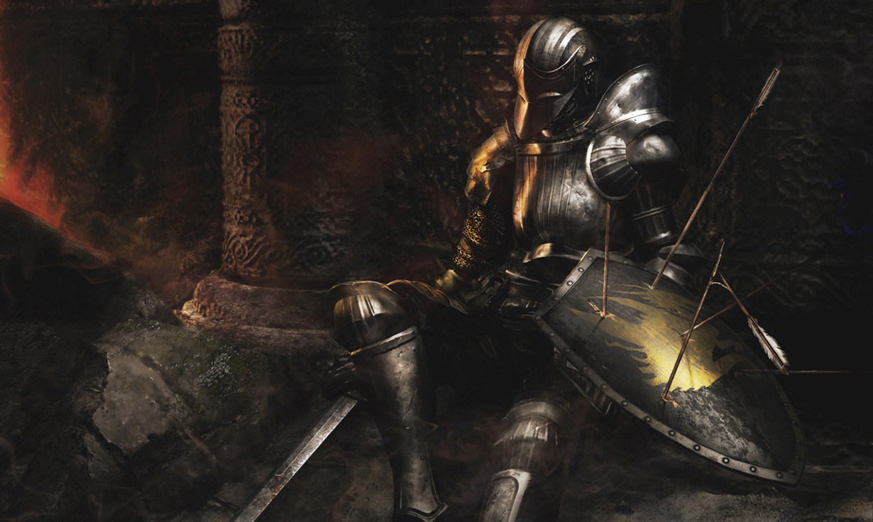 Illustration promotionnelle officielle complète de Demon’s Souls (2009).