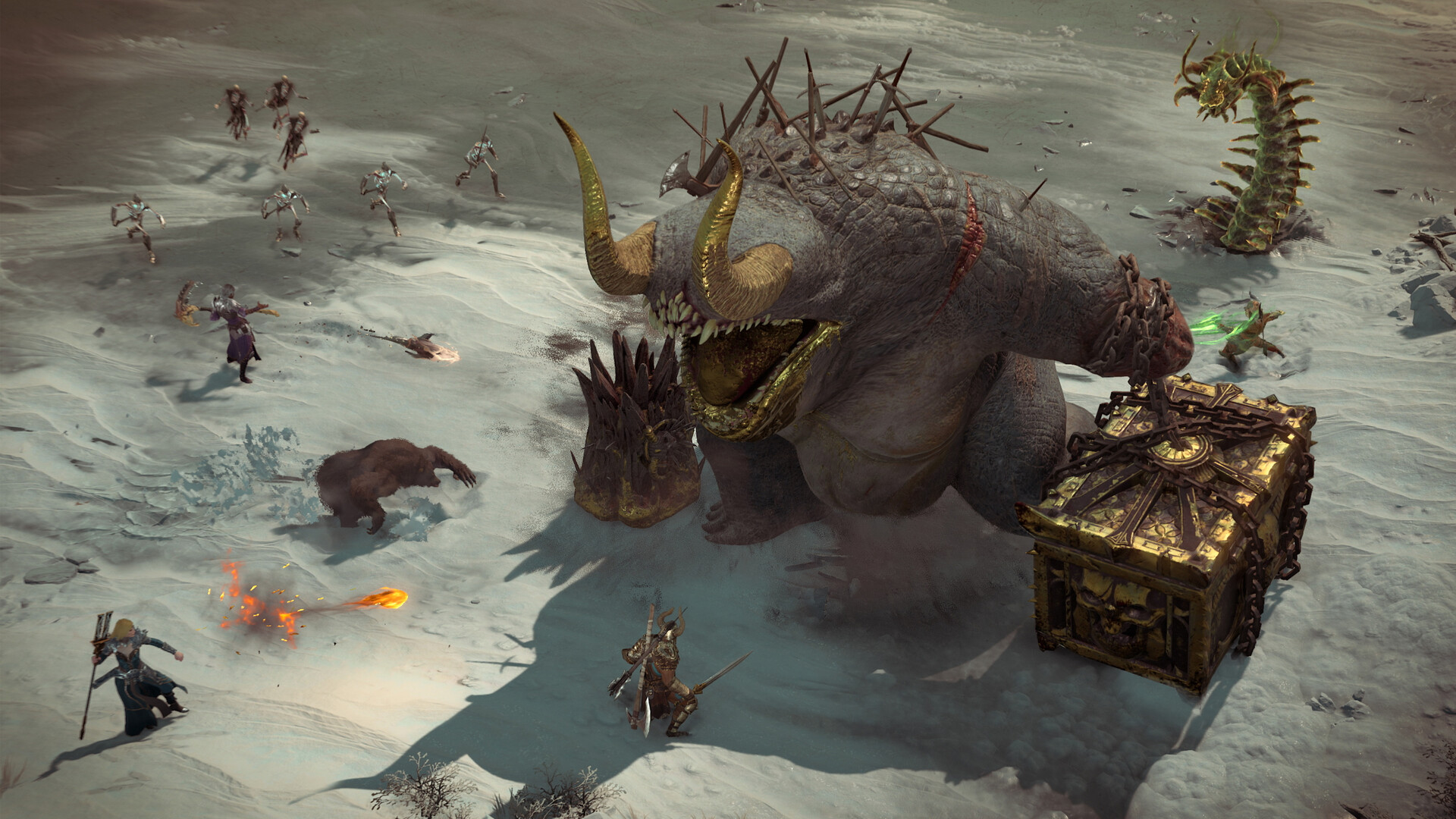 Combat autour d’une créature massive — Diablo IV, visuel officiel