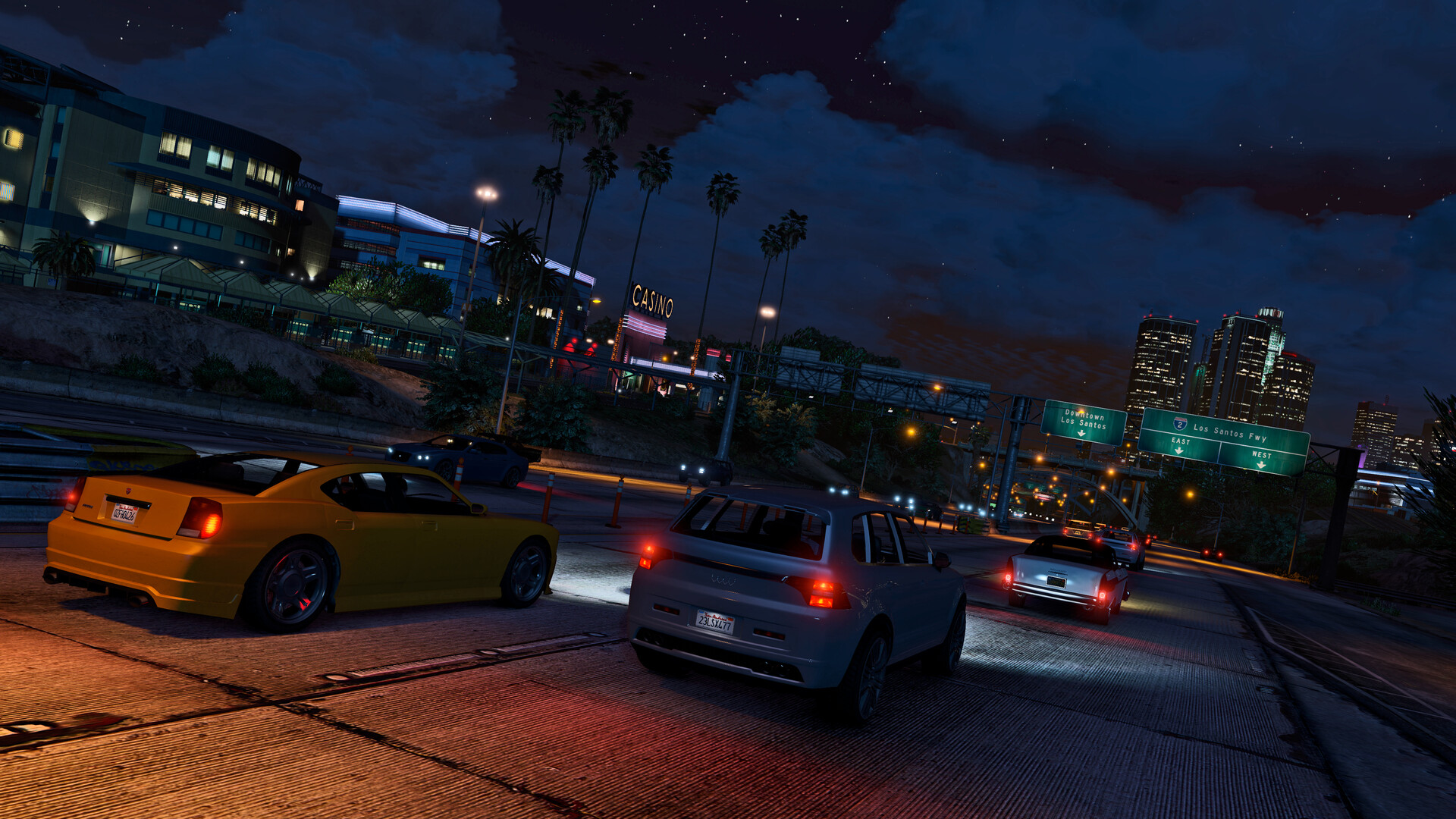 Véhicules dans une rue nocturne — Grand Theft Auto V Enhanced, visuel officiel