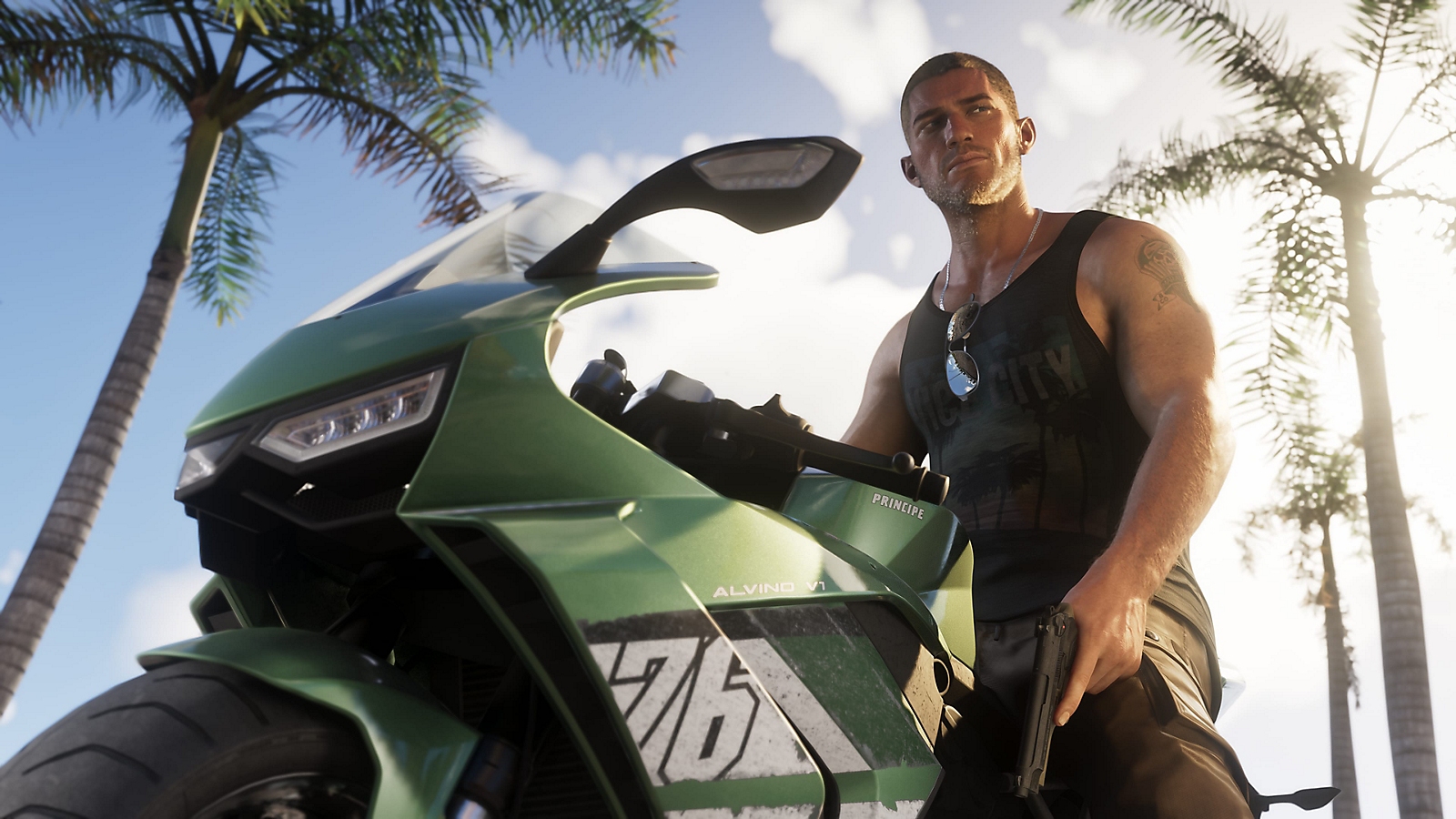 Jason à moto dans Grand Theft Auto VI.