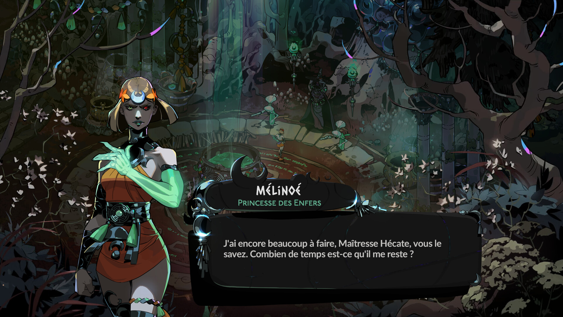 Dialogue en français avec Mélinoé dans Hades II.