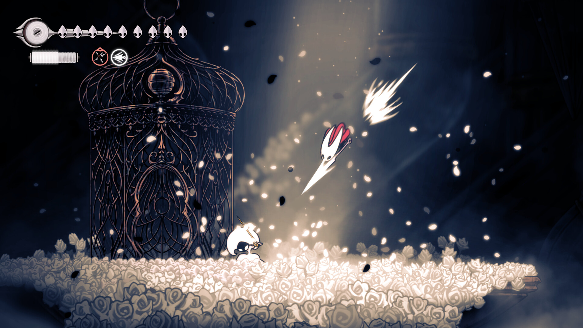 Combat devant une tour de pierre — Hollow Knight: Silksong, visuel officiel