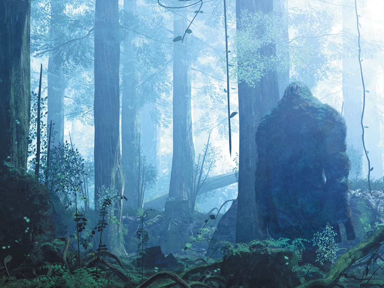 King’s Field IV / The Ancient City : forêt dans une lumière bleutée.