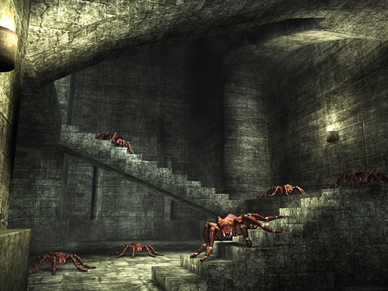 King’s Field IV / The Ancient City : passage de pierre peuplé de créatures.