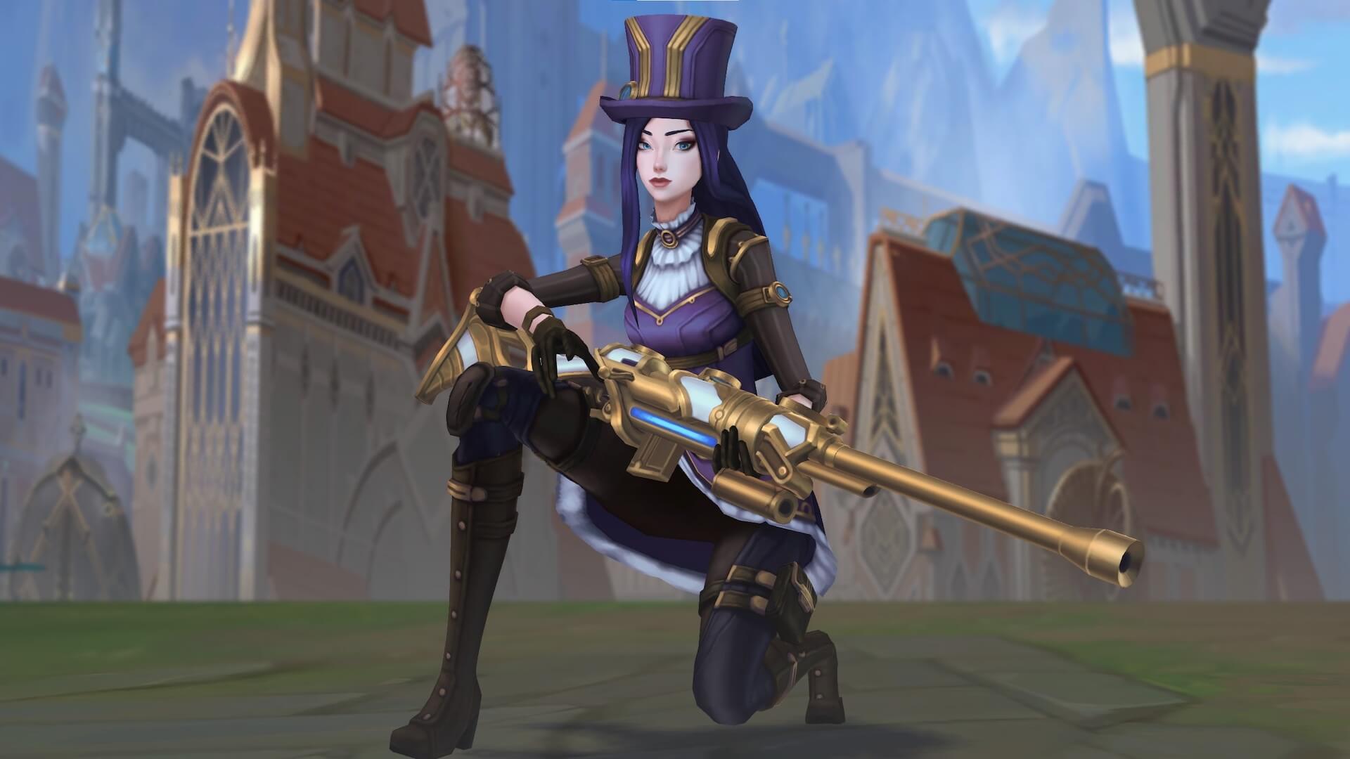 Caitlyn et son fusil dans un décor de League of Legends