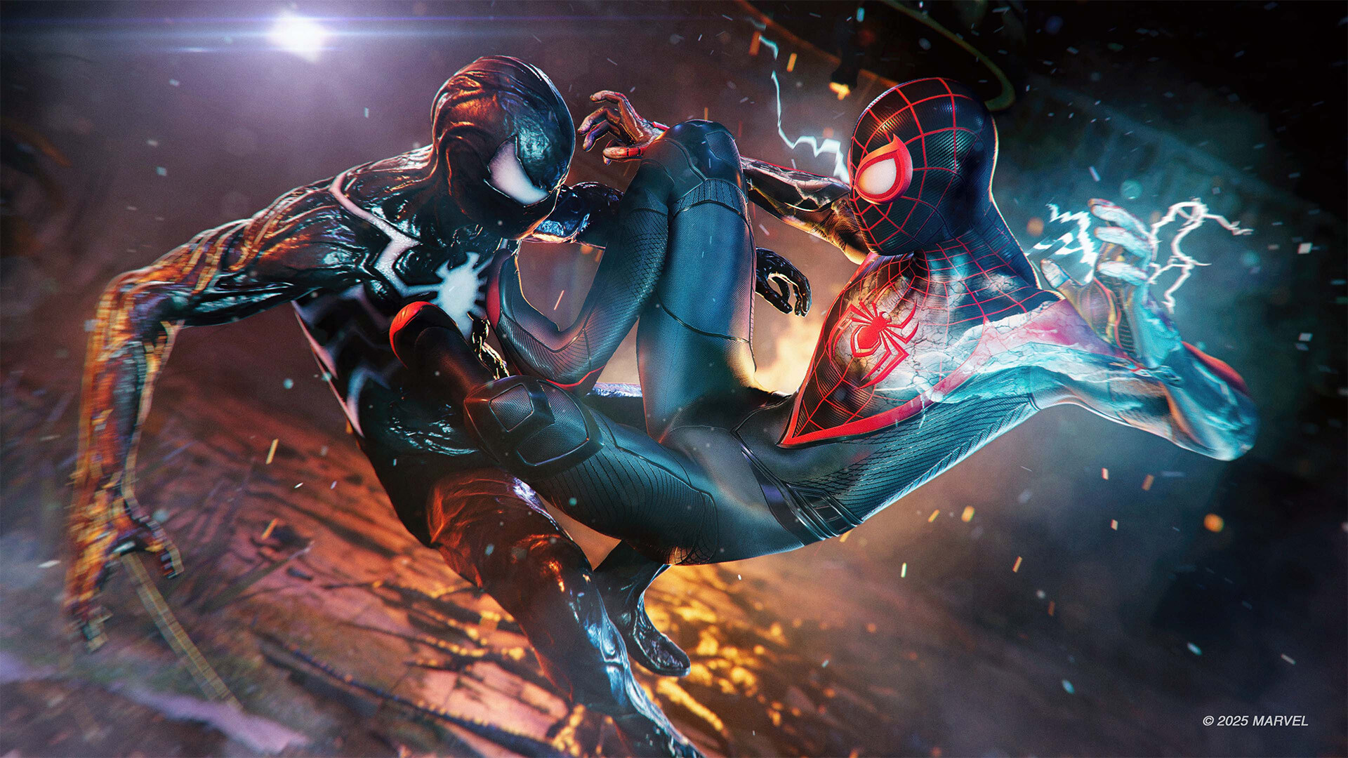 Peter Parker et Miles Morales réunis dans une scène de combat.