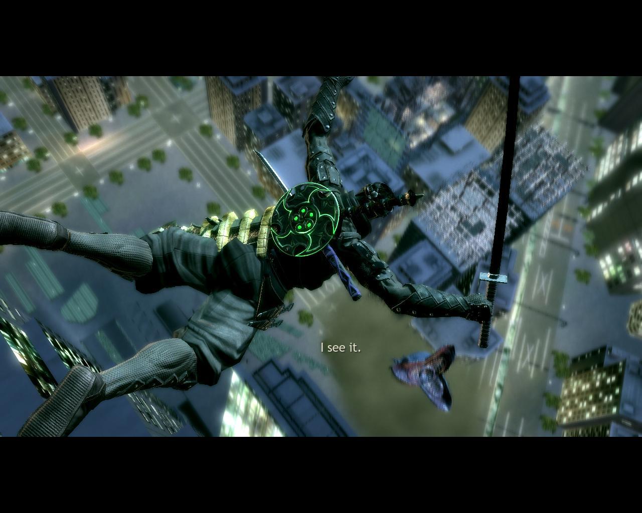 Ninja Blade : déplacement acrobatique au-dessus de la ville.