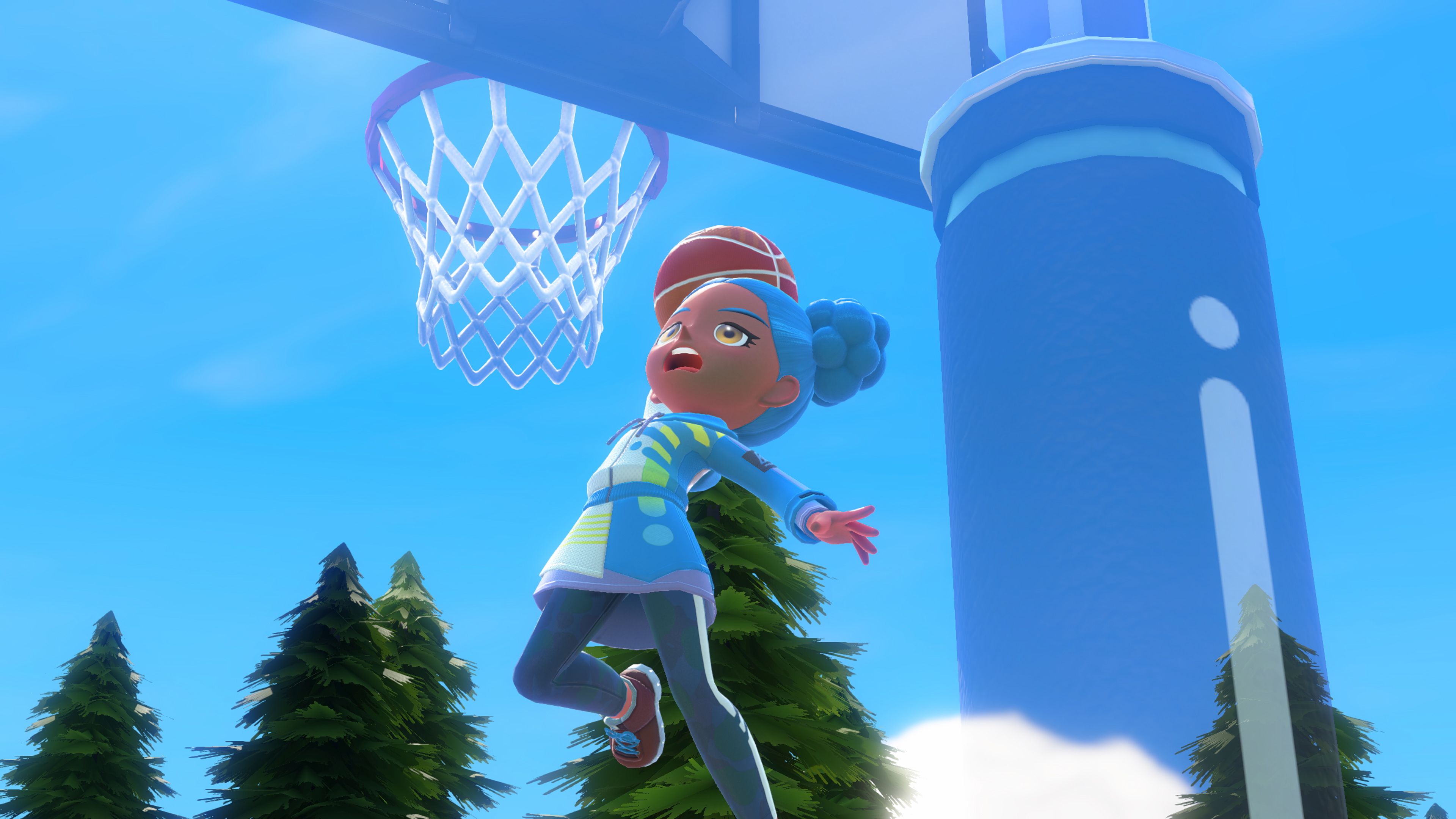 Panier de basketball devant les reliefs de Wuhu.