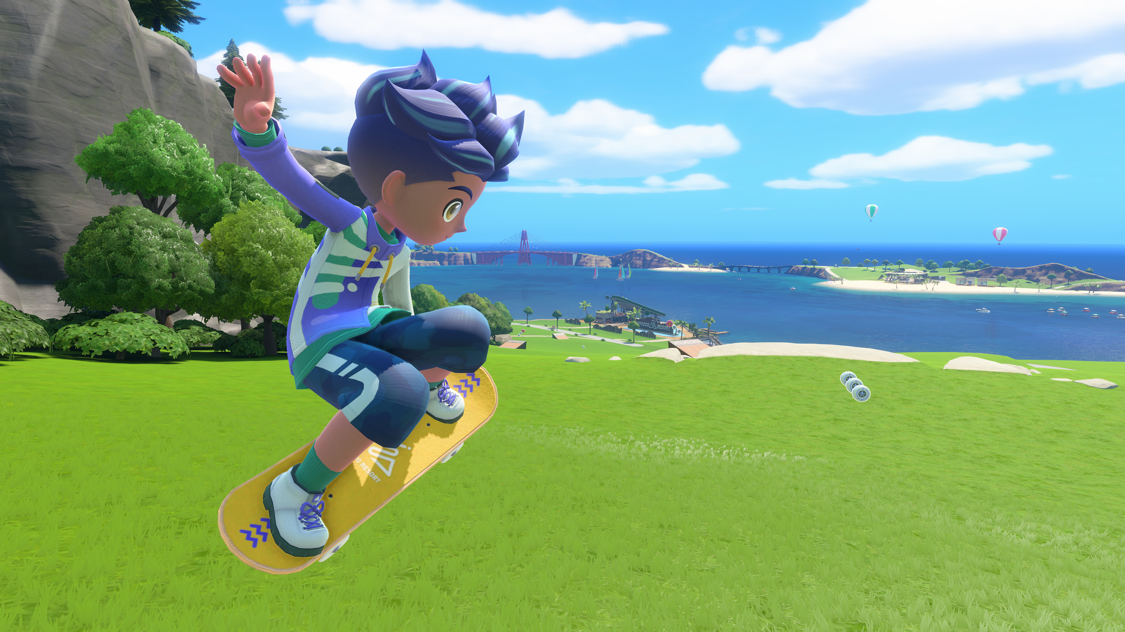 Figure en skateboard au-dessus de la côte.