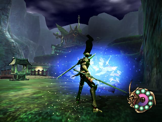 Otogi: Myth of Demons : raikoh dans un décor nocturne.